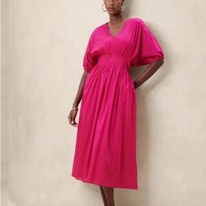 NWT Banana Republic Voile Elbow-Sleeve Midi Dress